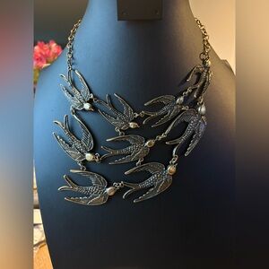 Jane Stone Swallow Pendant Necklace in Gold Tone